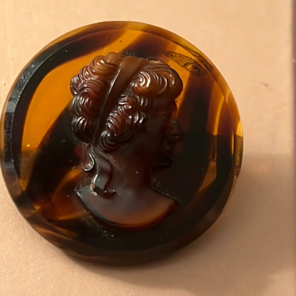 Antique Amber glass carved cameo pen from Paris